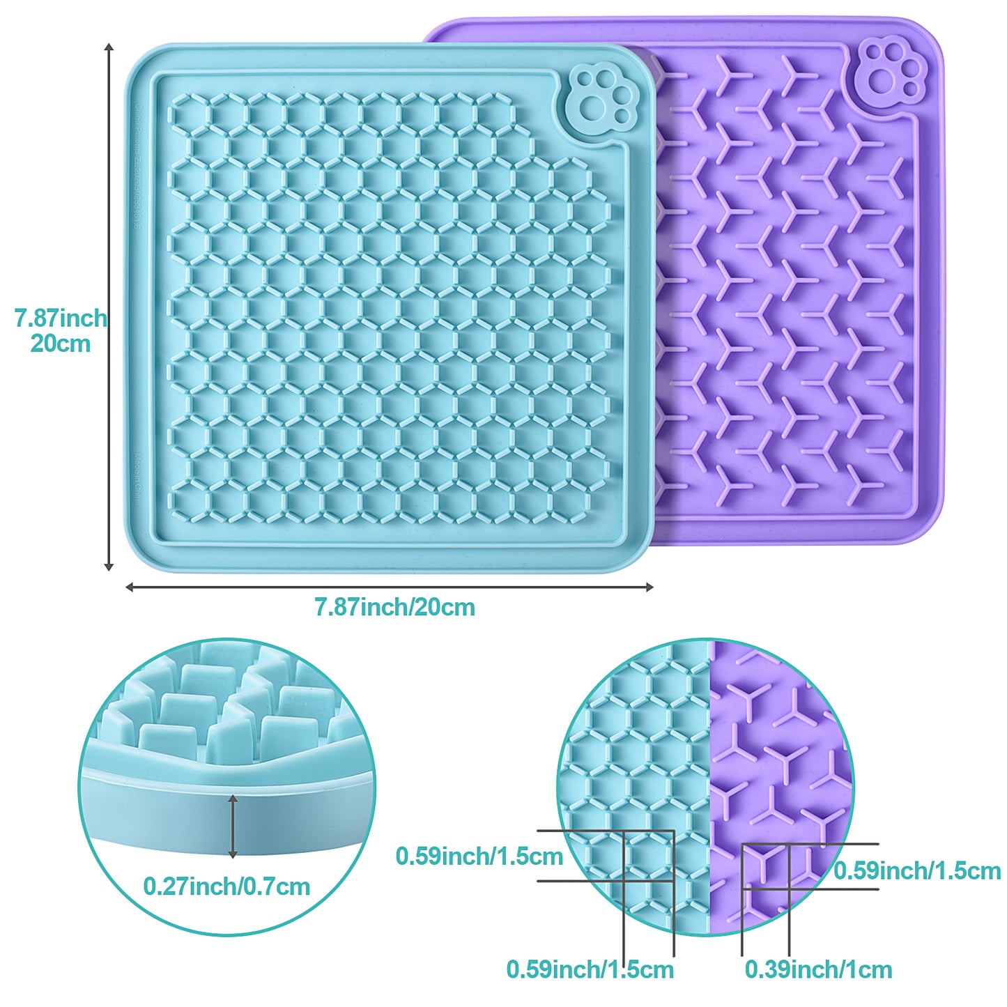 Feeding Mat for Dogs & Cats 2 Pack with Pet Food Spoon, Slow Feeder & Non-Slip Design, Pet Calming Dog Treat Mat Anxiety Relief Dog Cat Training, Perfect for Yogurt, Peanut Butter