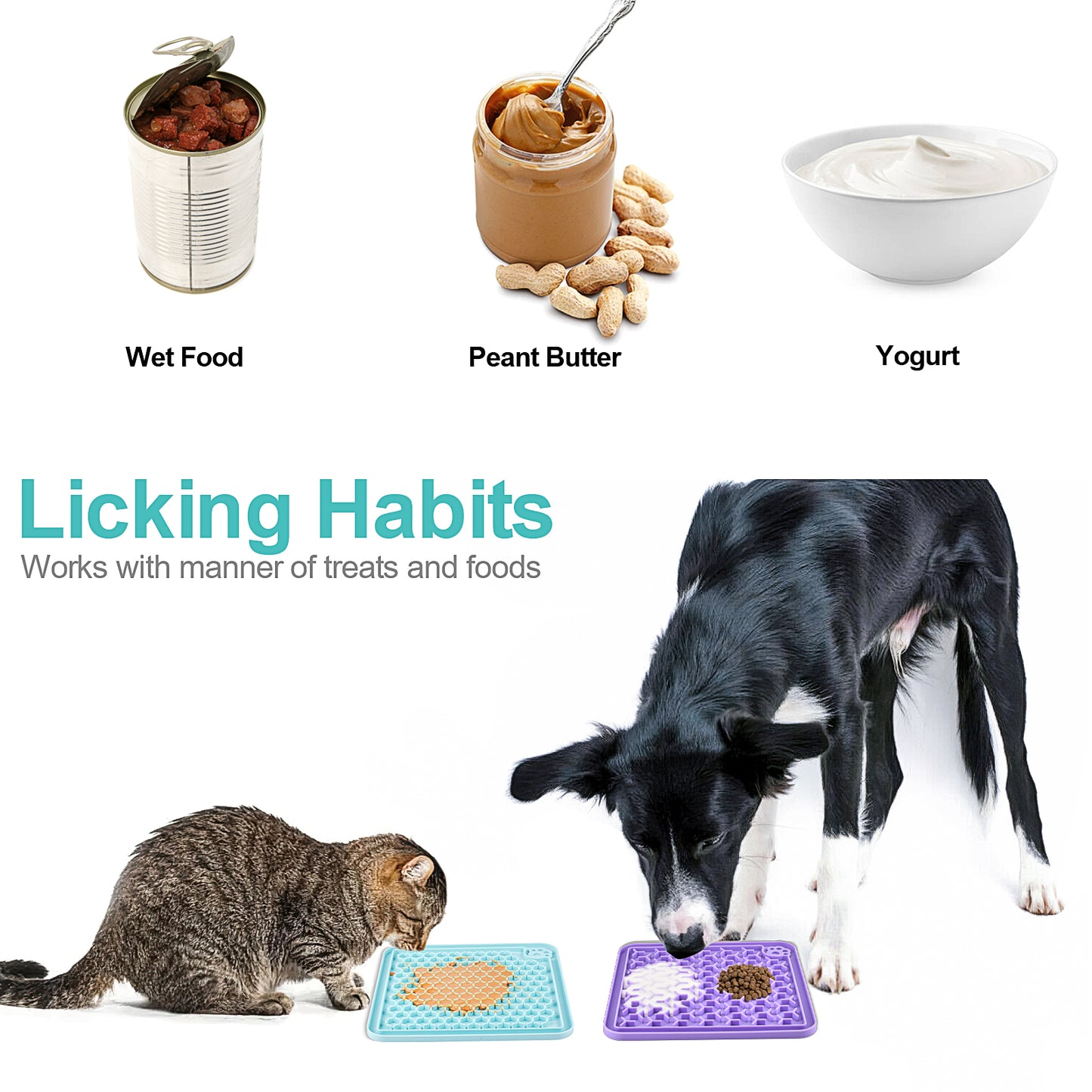 Feeding Mat for Dogs & Cats 2 Pack with Pet Food Spoon, Slow Feeder & Non-Slip Design, Pet Calming Dog Treat Mat Anxiety Relief Dog Cat Training, Perfect for Yogurt, Peanut Butter