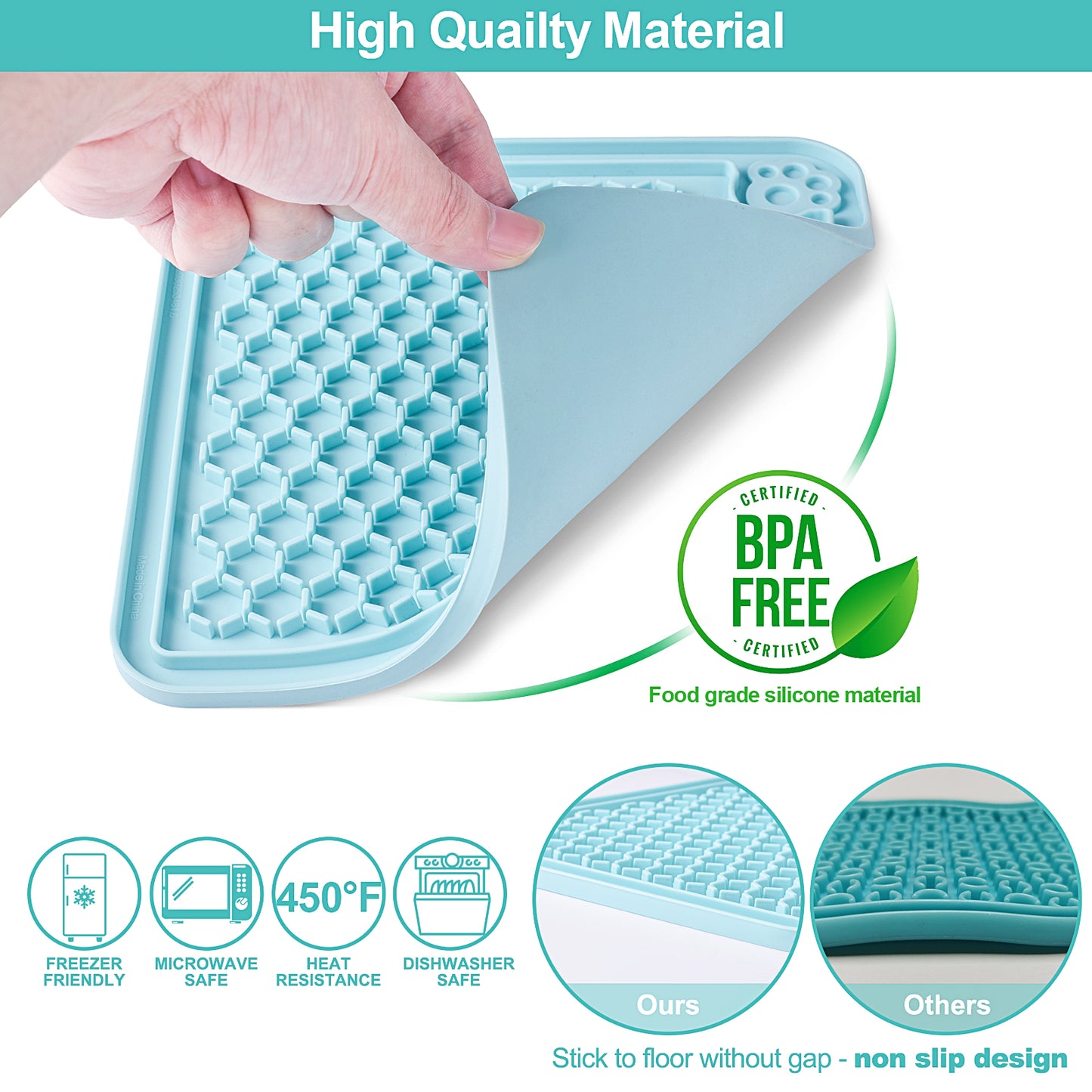 Feeding Mat for Dogs & Cats 2 Pack with Pet Food Spoon, Slow Feeder & Non-Slip Design, Pet Calming Dog Treat Mat Anxiety Relief Dog Cat Training, Perfect for Yogurt, Peanut Butter