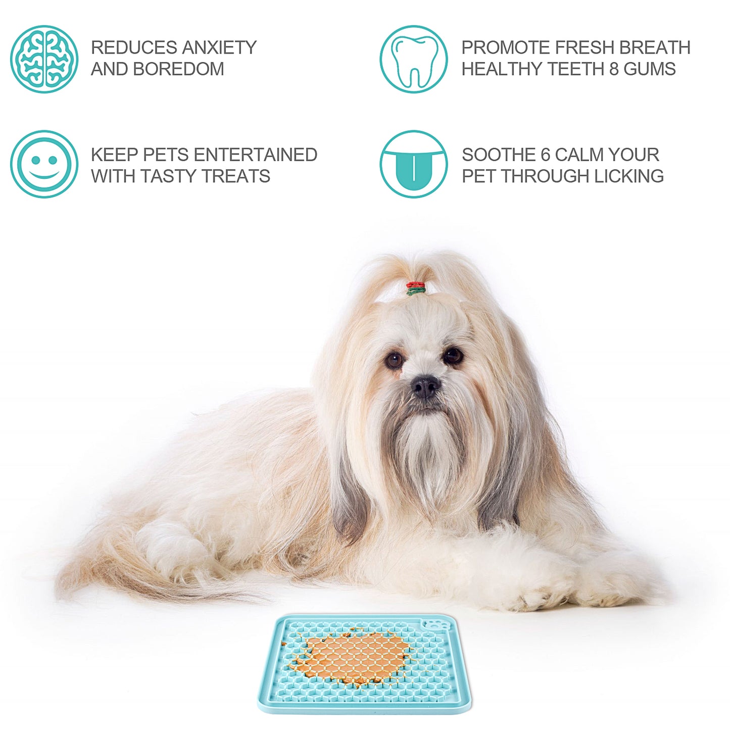 Feeding Mat for Dogs & Cats 2 Pack with Pet Food Spoon, Slow Feeder & Non-Slip Design, Pet Calming Dog Treat Mat Anxiety Relief Dog Cat Training, Perfect for Yogurt, Peanut Butter