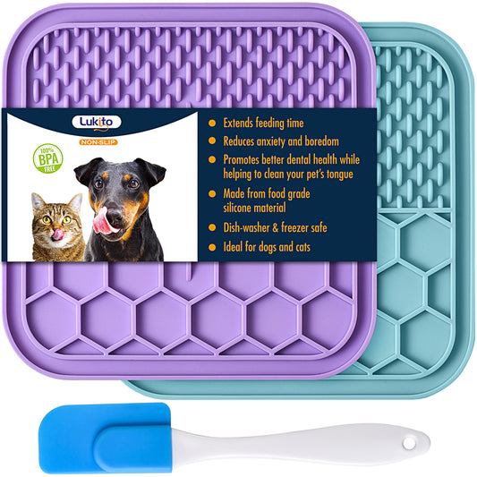 LUKITO 2PCS Licking Mat for Dogs with Suction Cups, Premium Lick Pad for Anxiety Relief, Slow Feeder Dog Bowls, Perfect for Bathing, Grooming and Training